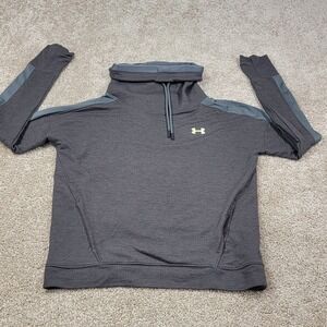 Under Armour Woman's Pullover Funnel Neck Thumb Hole Gray Athletic Top Sz Small